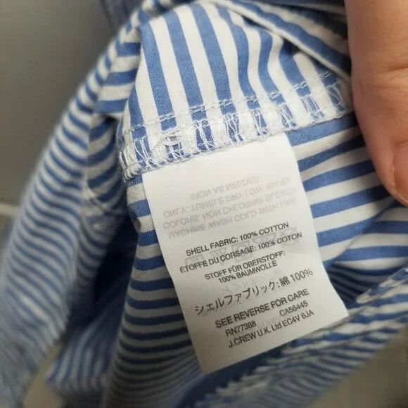 NWT J. Crew Sleeveless Striped Poplin Dress Cotton  Blue White 2x - Picture 4 of 9
